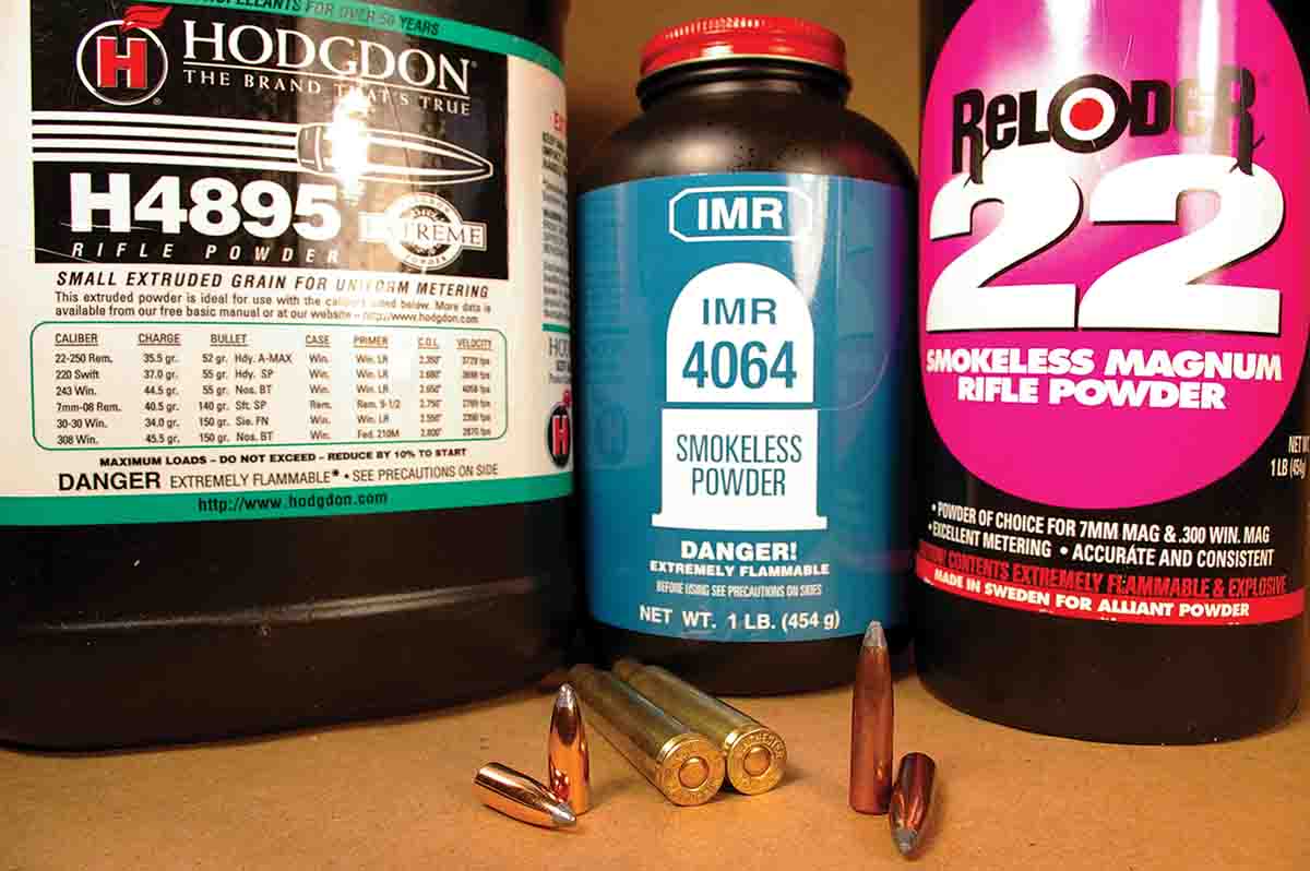 Relatively slow-burning powders like Reloder 22 work best when handloaded in the .270 Winchester with heavy 150-grain bullets. Faster-burning powders such as H-4895 or IMR-4064 work well with lighter, 100-grain bullets.